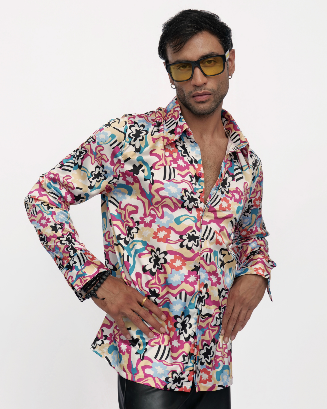 Floral Fusion – Premium Soft Satin Party Shirt