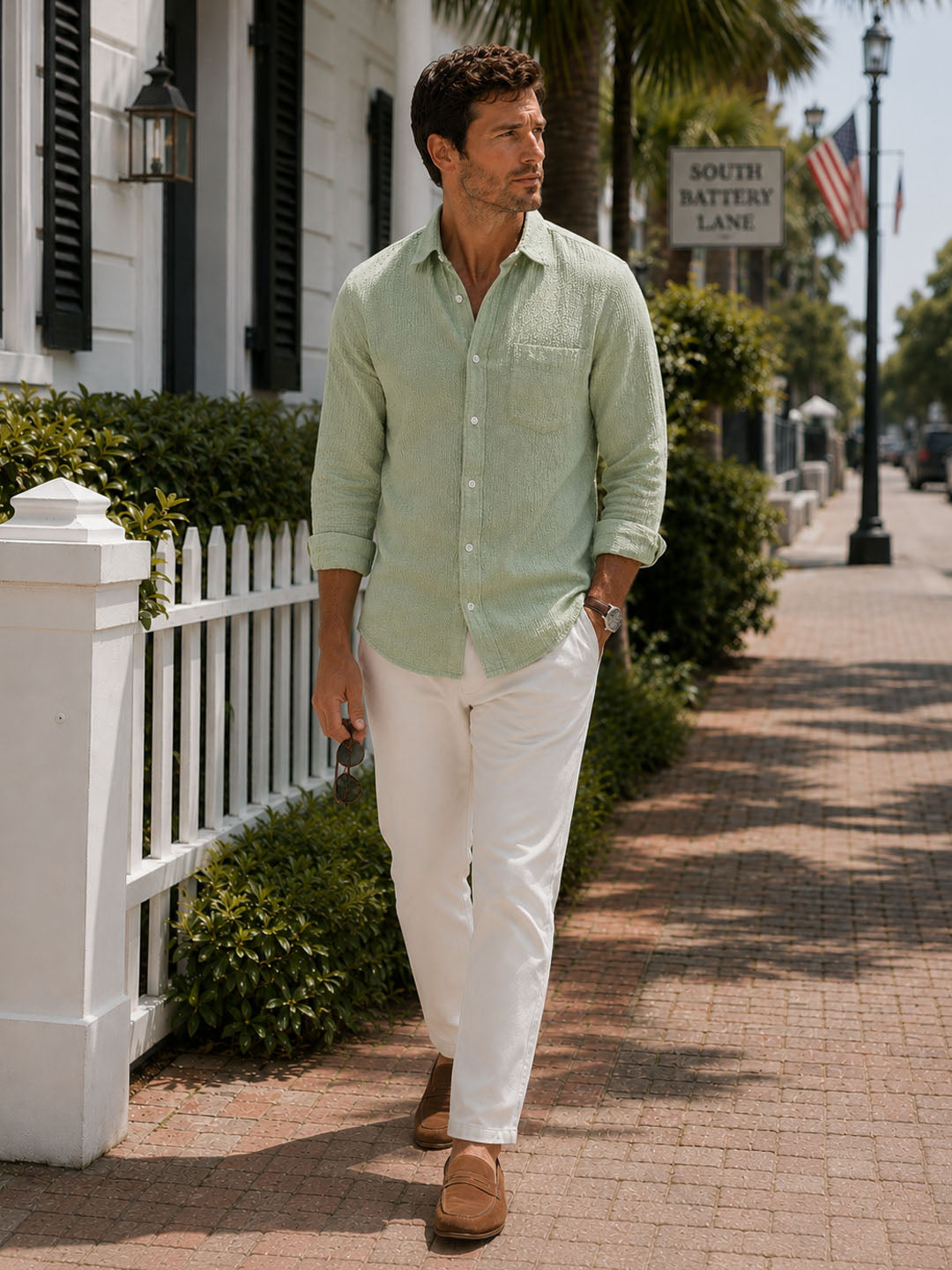 Sage Green Seersucker Shirt