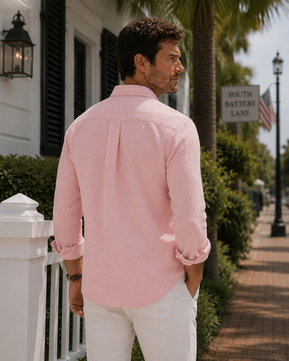 Powder Pink Seersucker Shirt