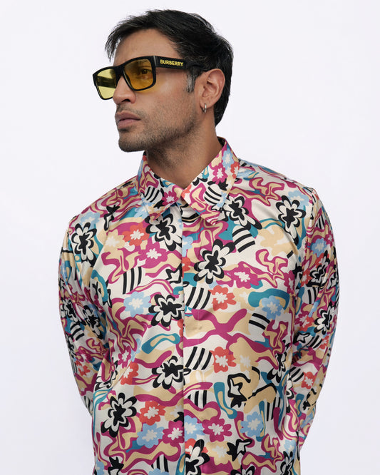 Floral Fusion - Premium Soft Satin Shirt