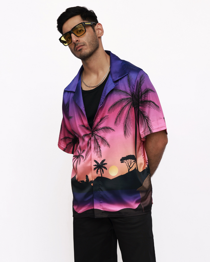 Purple Palms – Premium Soft Satin Shirt