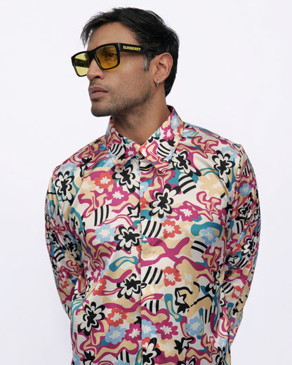 Floral Fusion – Premium Soft Satin Party Shirt
