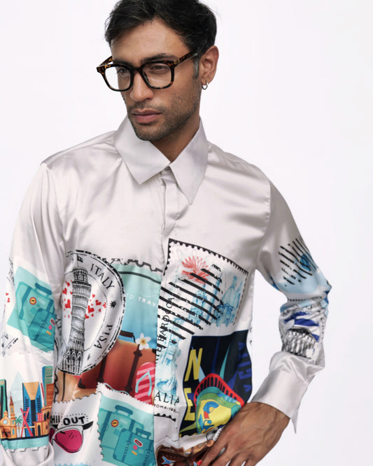 WANDERLUST IMPRESSIONS – Premium Soft Satin Party Shirt