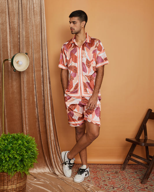 Earthy Drift Leaf – Premium Soft Satin Co-ord Set