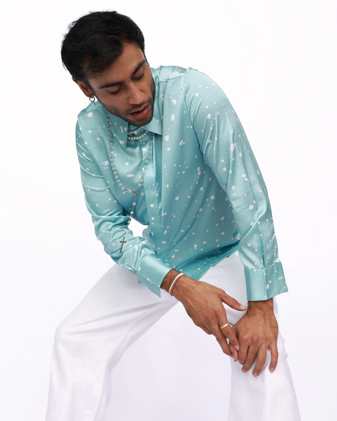 Aqua Elegance - Soft Satin Shirt