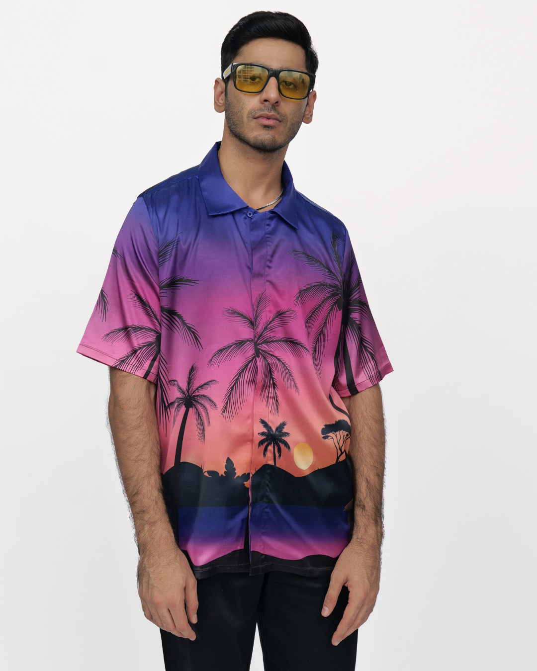 Purple Palms – Premium Soft Satin Shirt