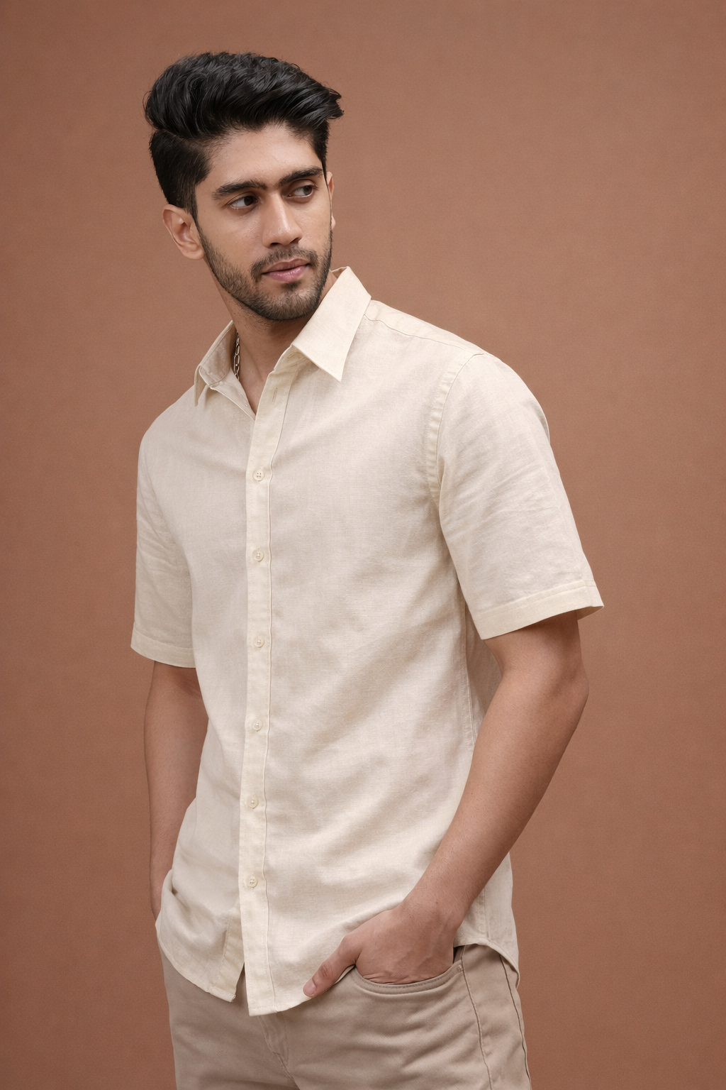Light Sand Beige Linen Shirt