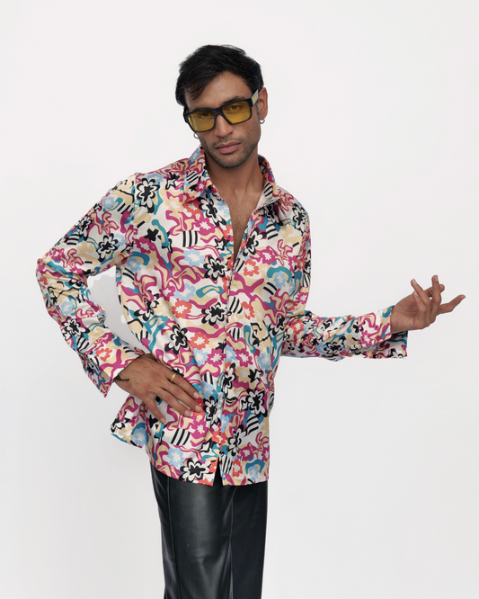 Floral Fusion – Premium Soft Satin Party Shirt