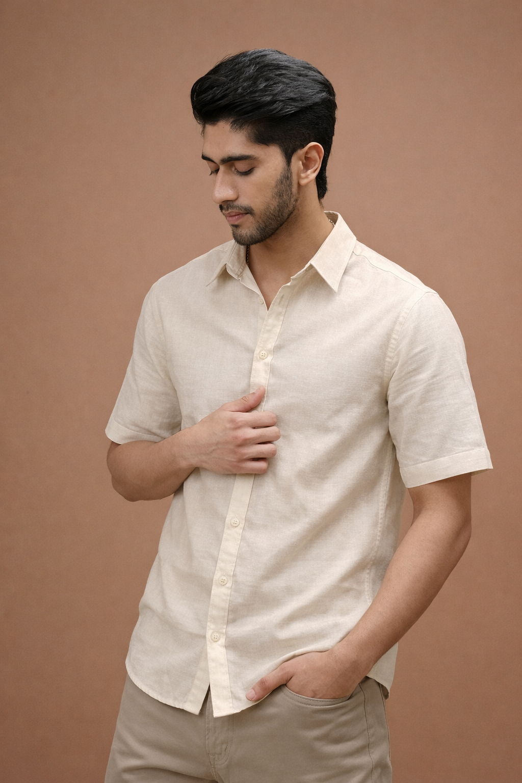 Light Sand Beige Linen Shirt