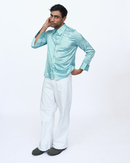 Aqua Elegance – Premium Soft Satin Party Shirt