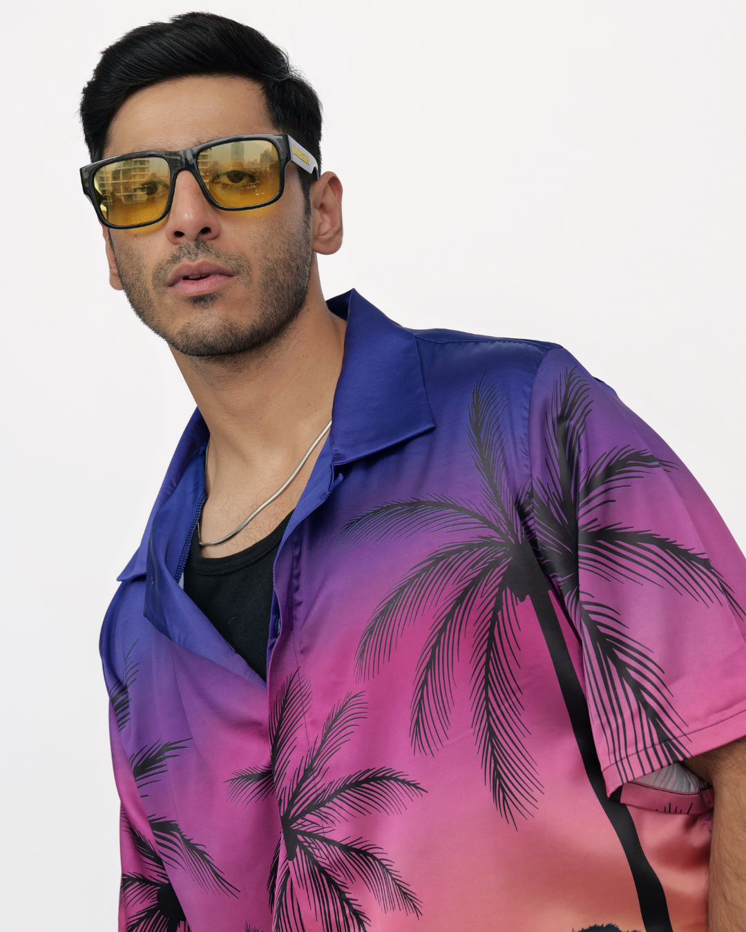 Purple Palms – Premium Soft Satin Shirt