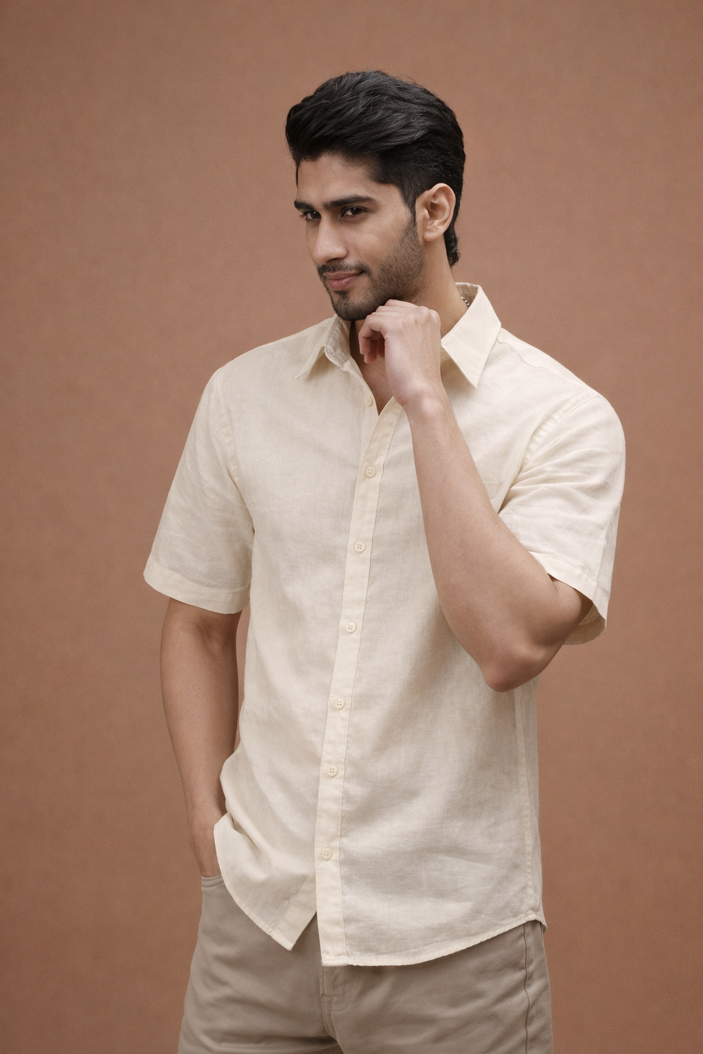 Light Sand Beige Linen Shirt