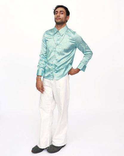 Aqua Elegance – Premium Soft Satin Party Shirt