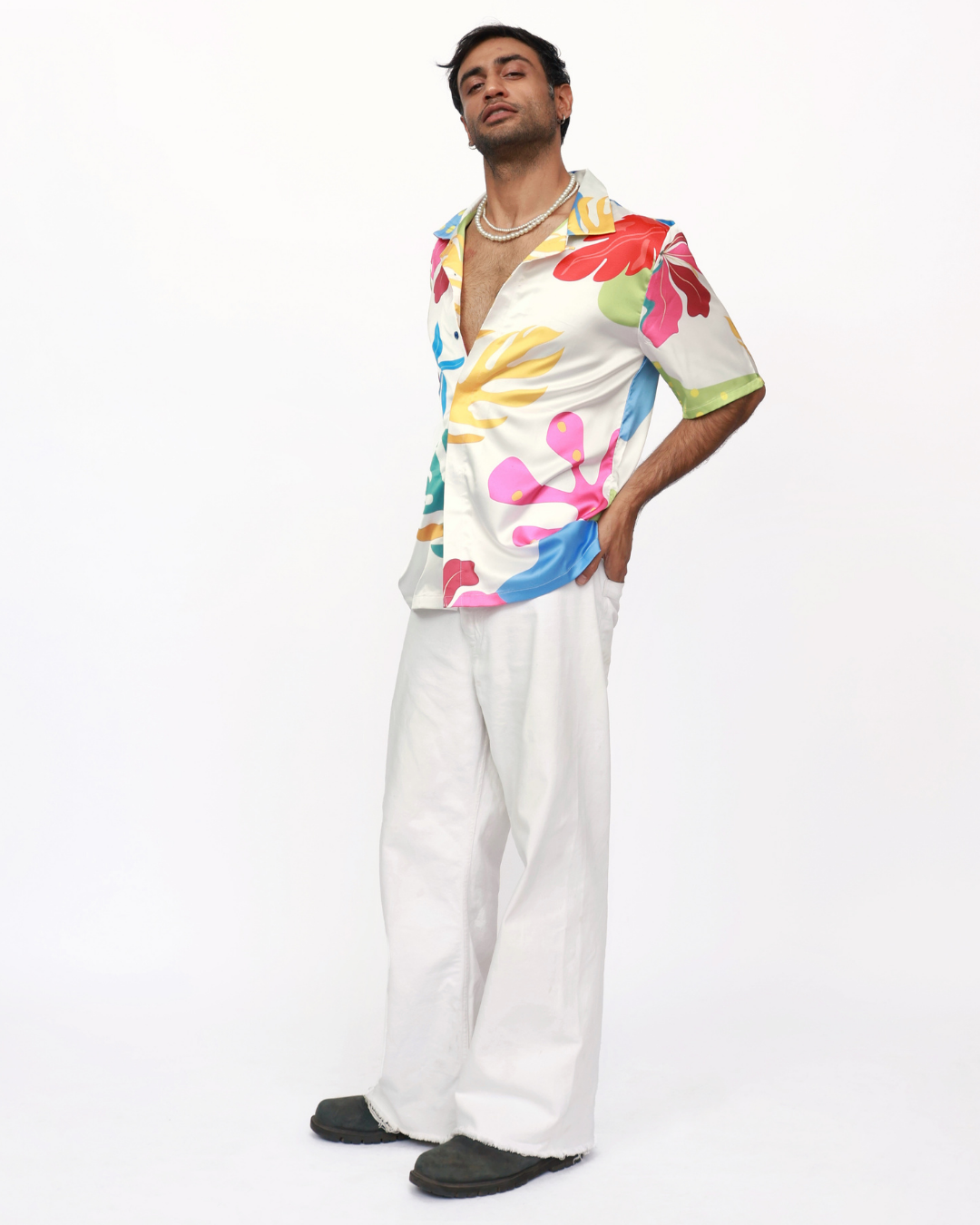 Tropical Blossoms – Premium Soft Satin Shirt
