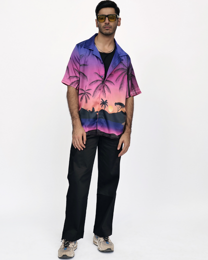 Purple Palms – Premium Soft Satin Shirt