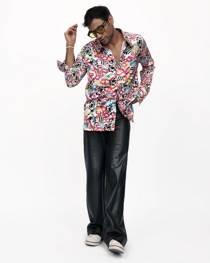 Floral Fusion – Premium Soft Satin Party Shirt
