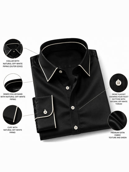 Midnight Noir Piping Premium Soft Satin Party Shirt