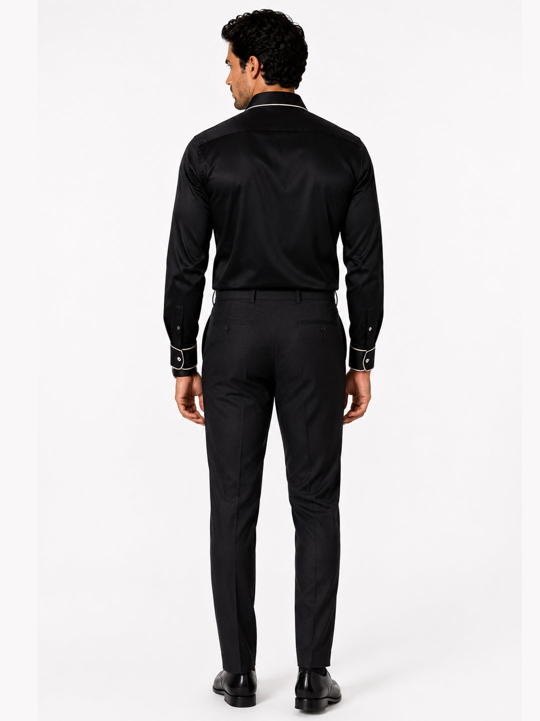 Midnight Noir Piping Premium Soft Satin Party Shirt
