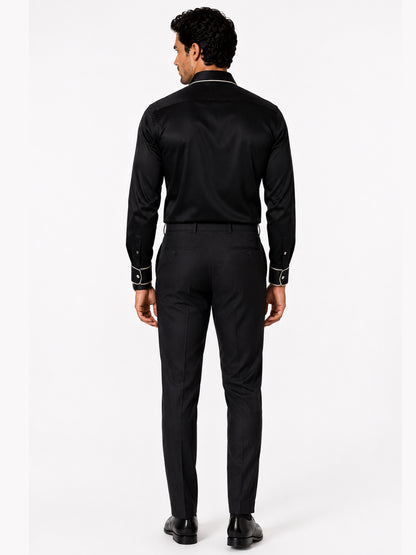 Midnight Noir Piping Premium Soft Satin Party Shirt