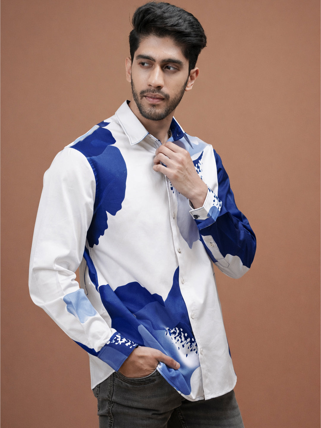 AZURE BLOOM - Cotton Print Shirt