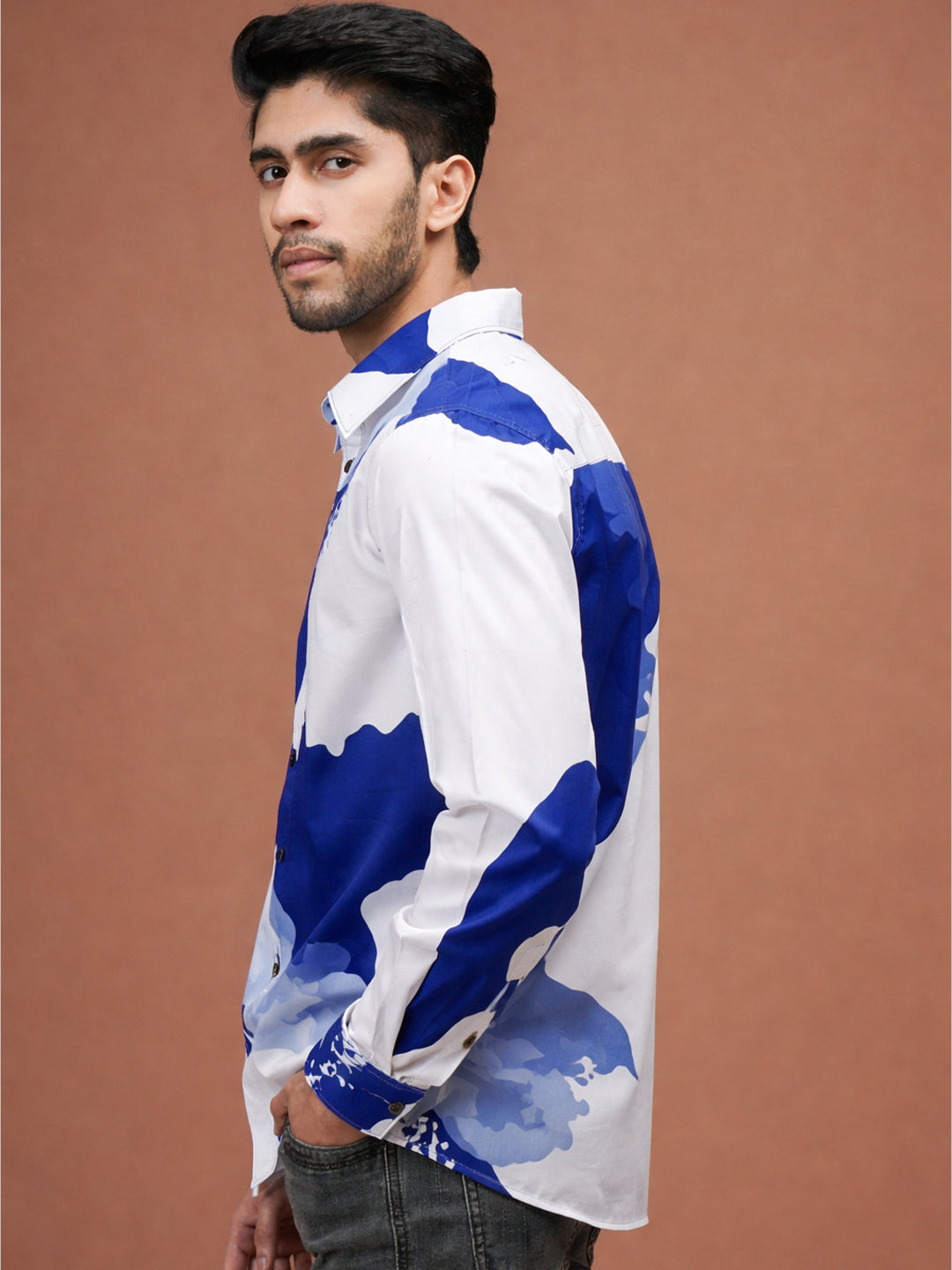 AZURE BLOOM - Cotton Print Shirt