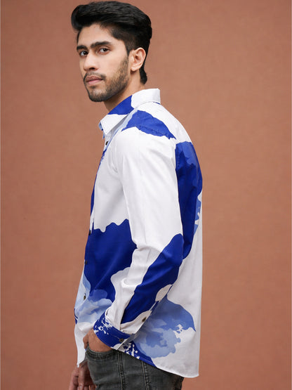 AZURE BLOOM - Cotton Print Shirt