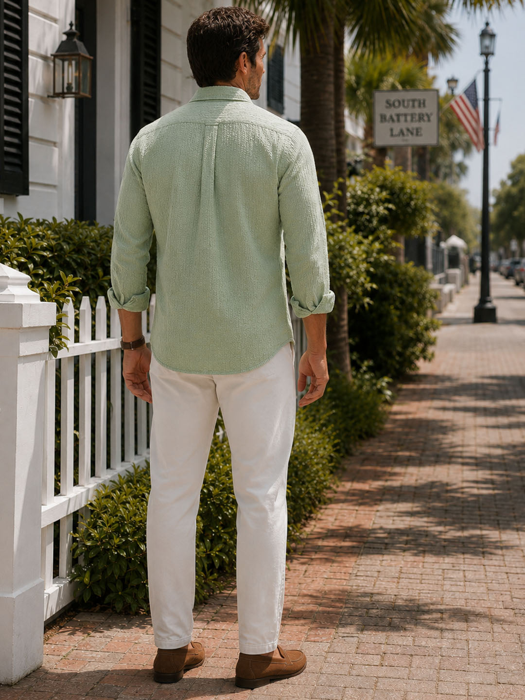 Sage Green Seersucker Shirt
