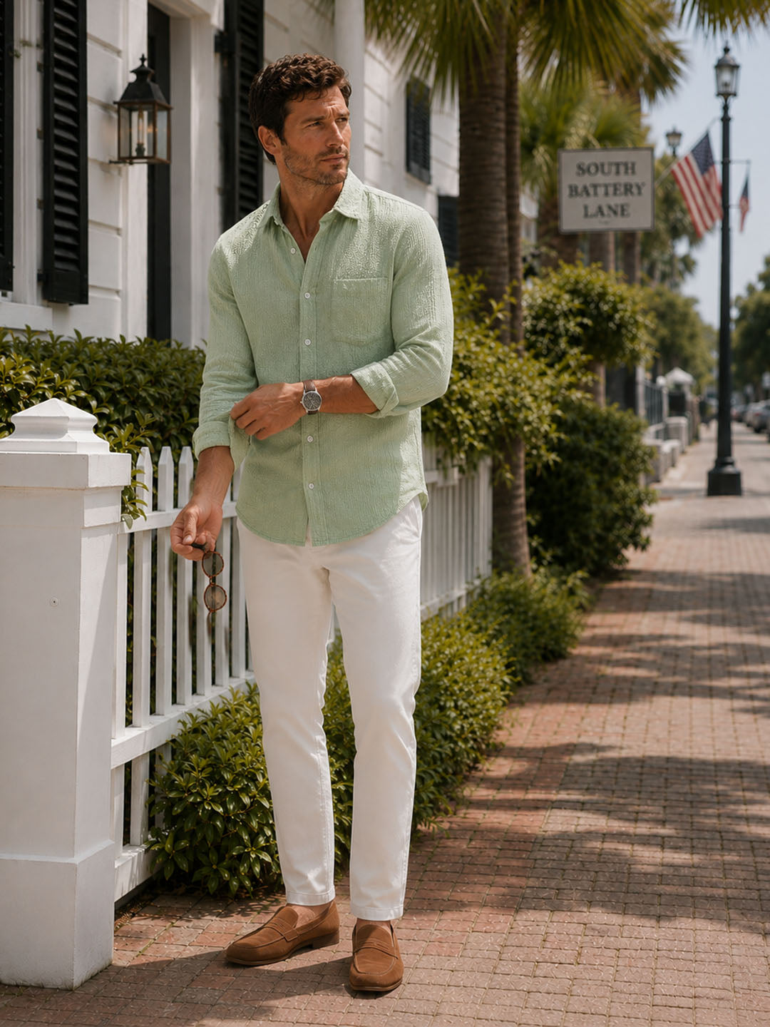 Sage Green Seersucker Shirt