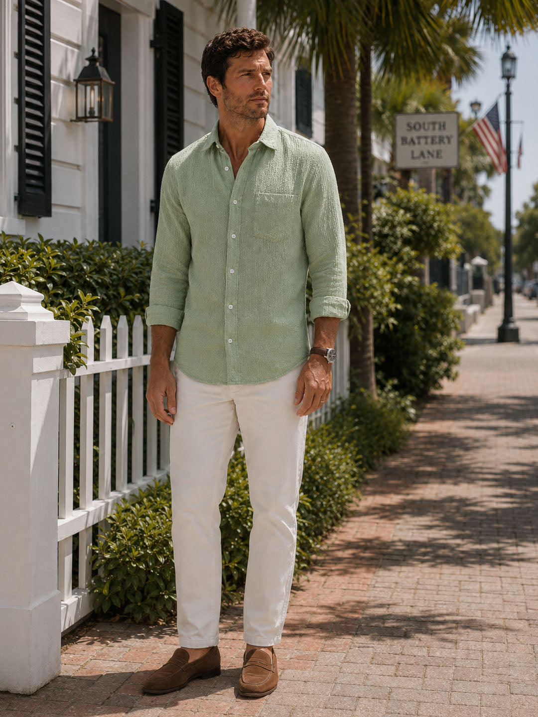 Sage Green Seersucker Shirt