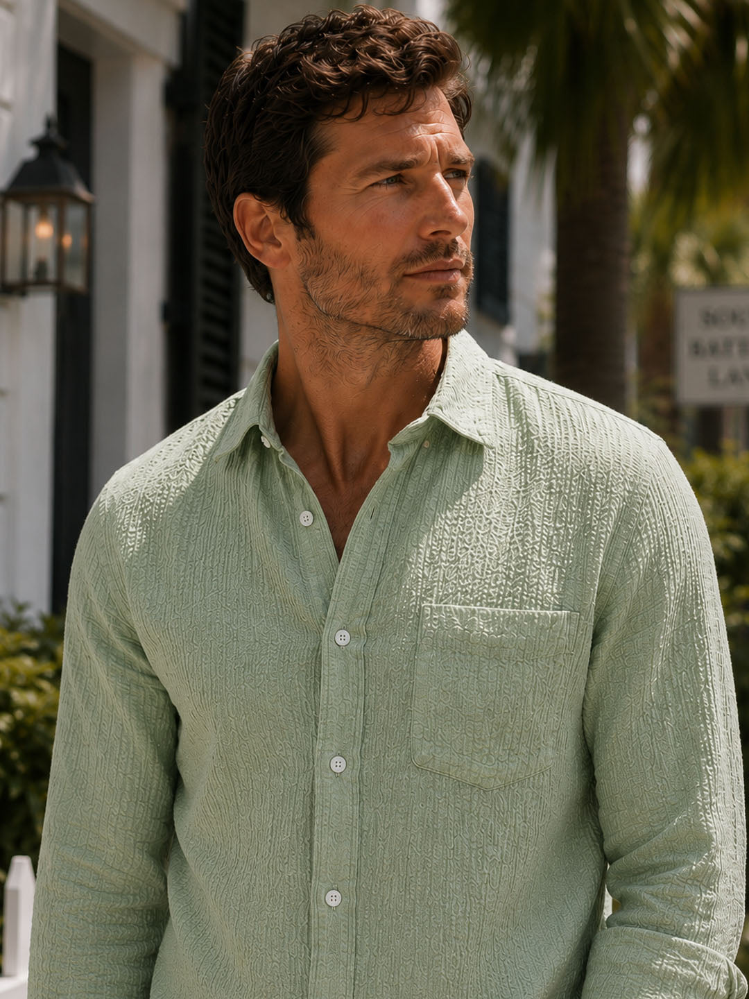 Sage Green Seersucker Shirt