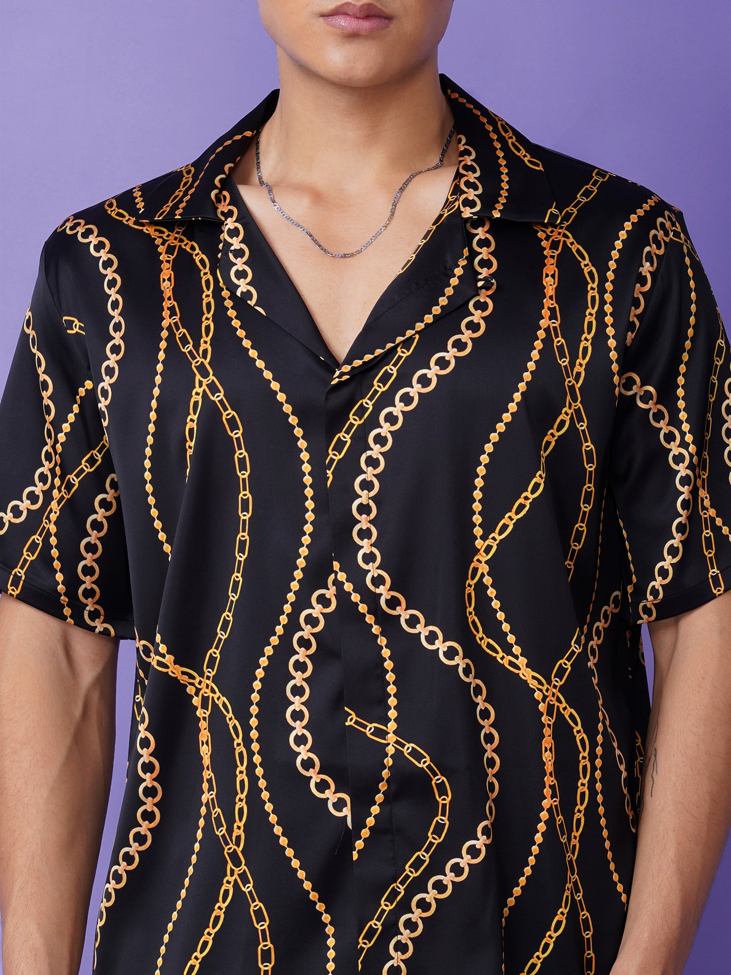 CHAIN LUXE – Premium Soft Satin Party Shirt