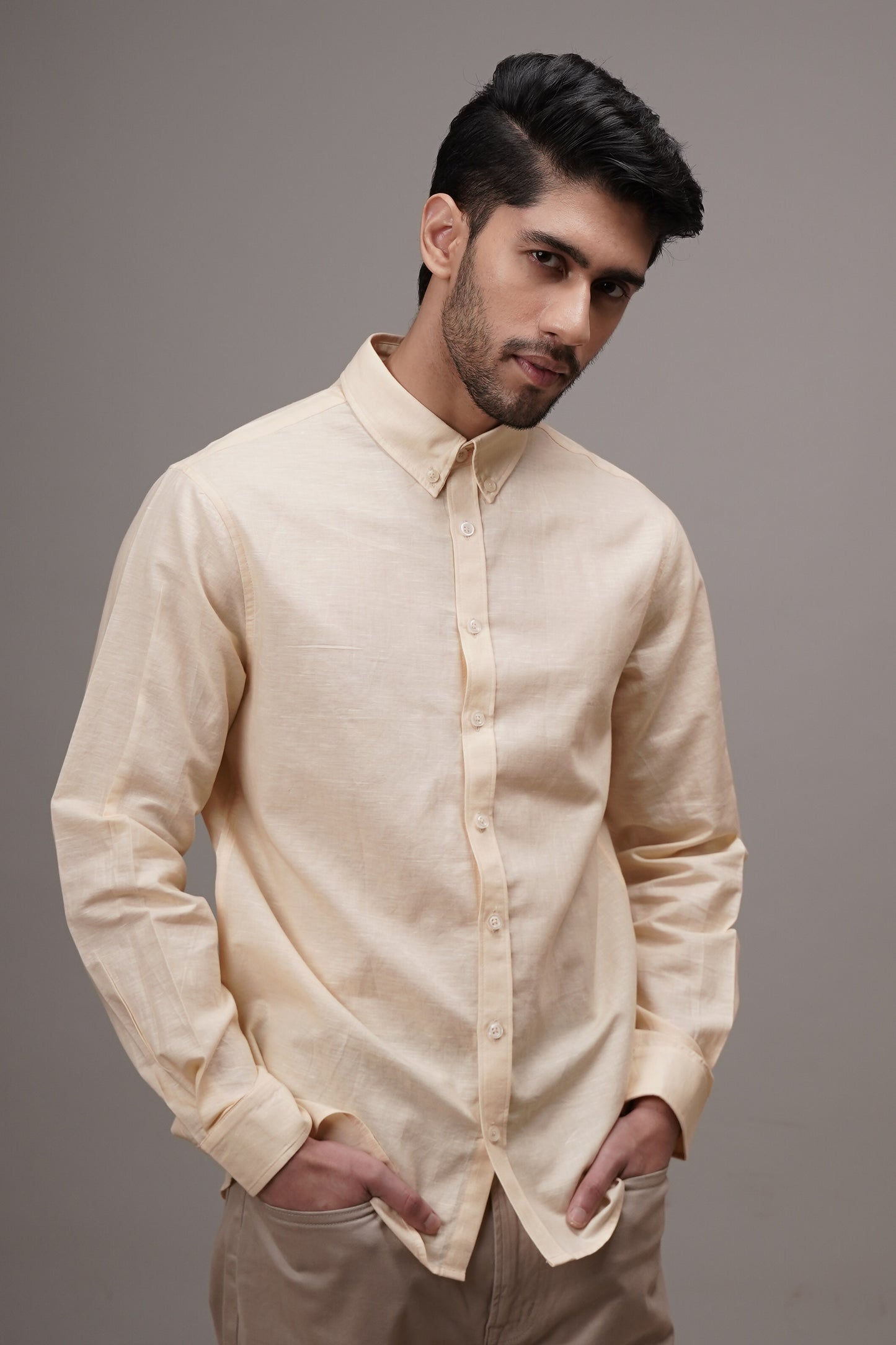 Light Sand Beige Linen Shirt
