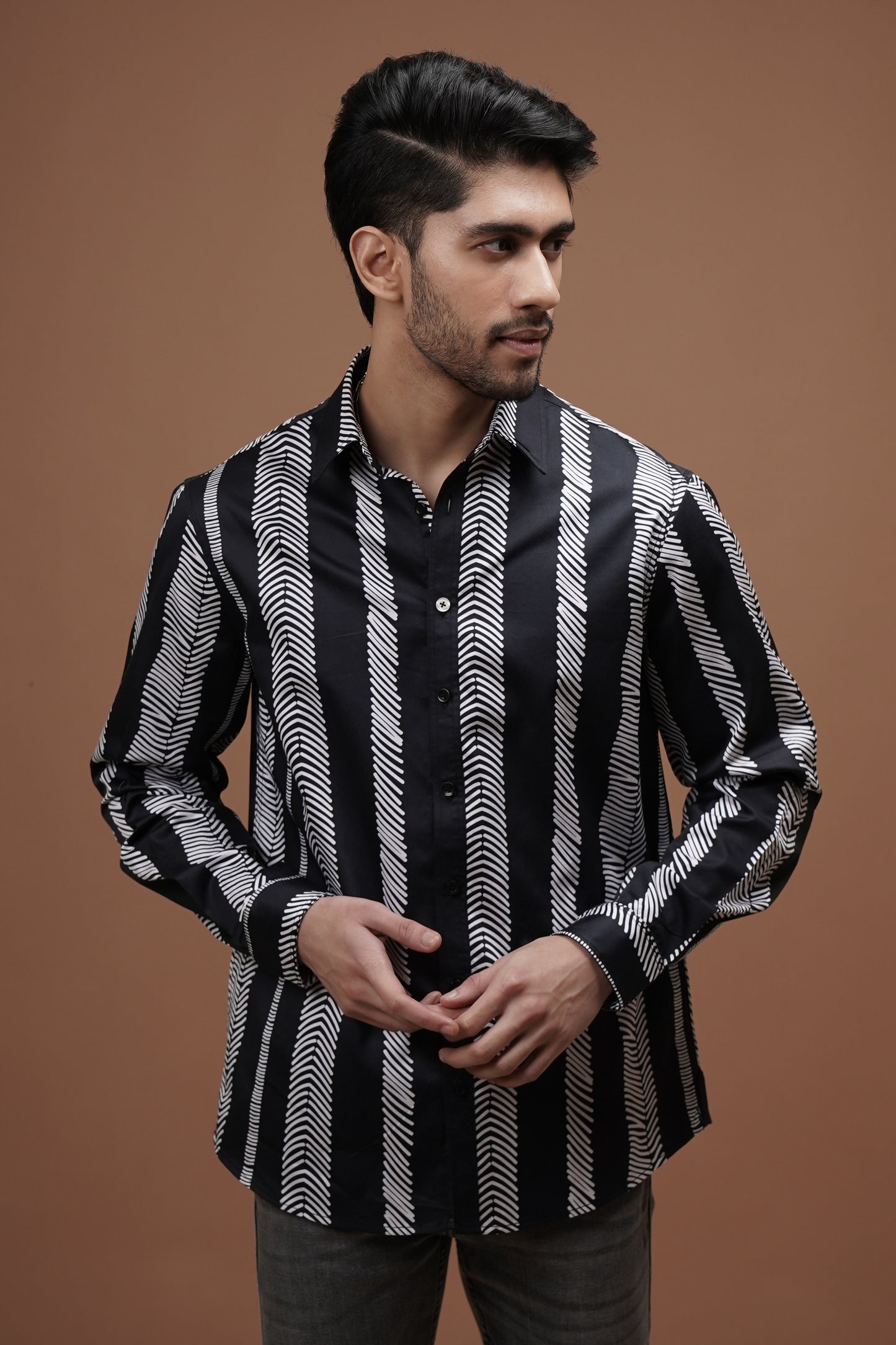 Midnight Lines - Printed Cotton Shirt