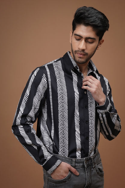 Midnight Lines - Printed Cotton Shirt