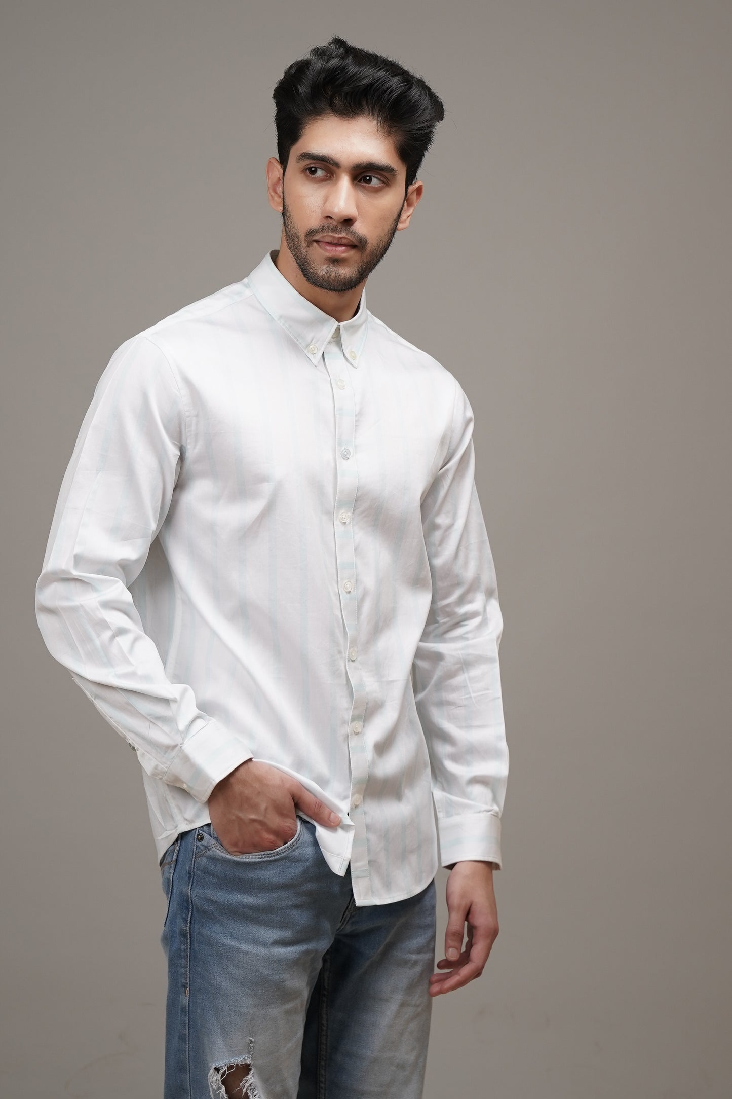 Regular Classic Fit Striped Cotton Shirt