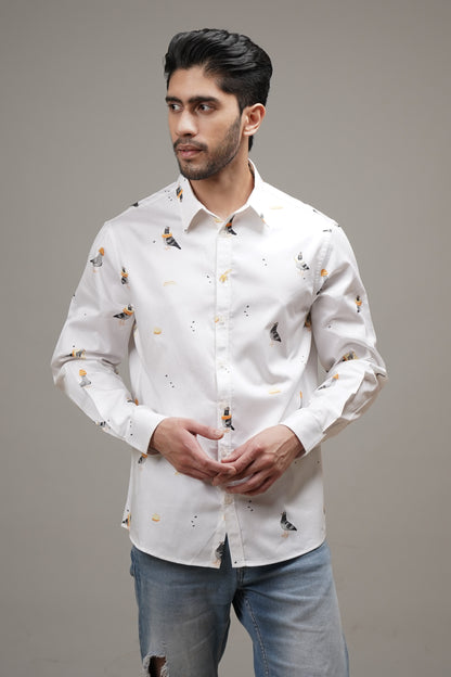 Feathered Delights - Printed Cotton Shirt