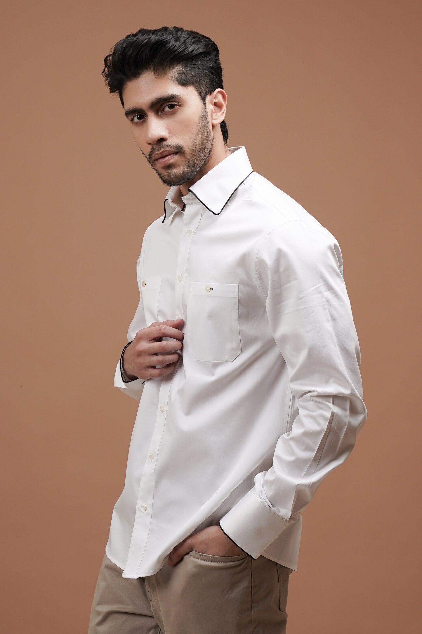 Dress Shirt With Black Piping Detail