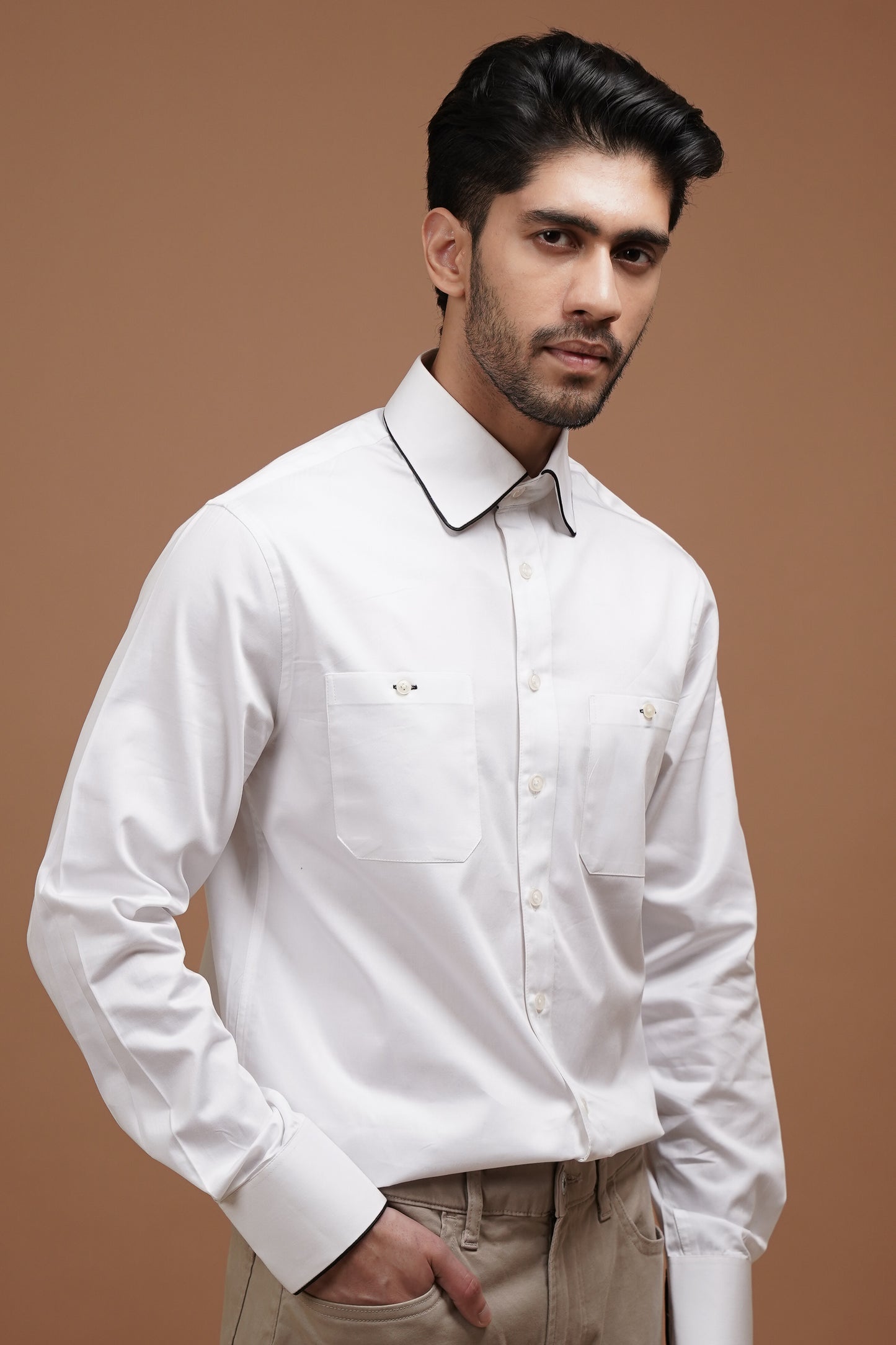 Dress Shirt With Black Piping Detail