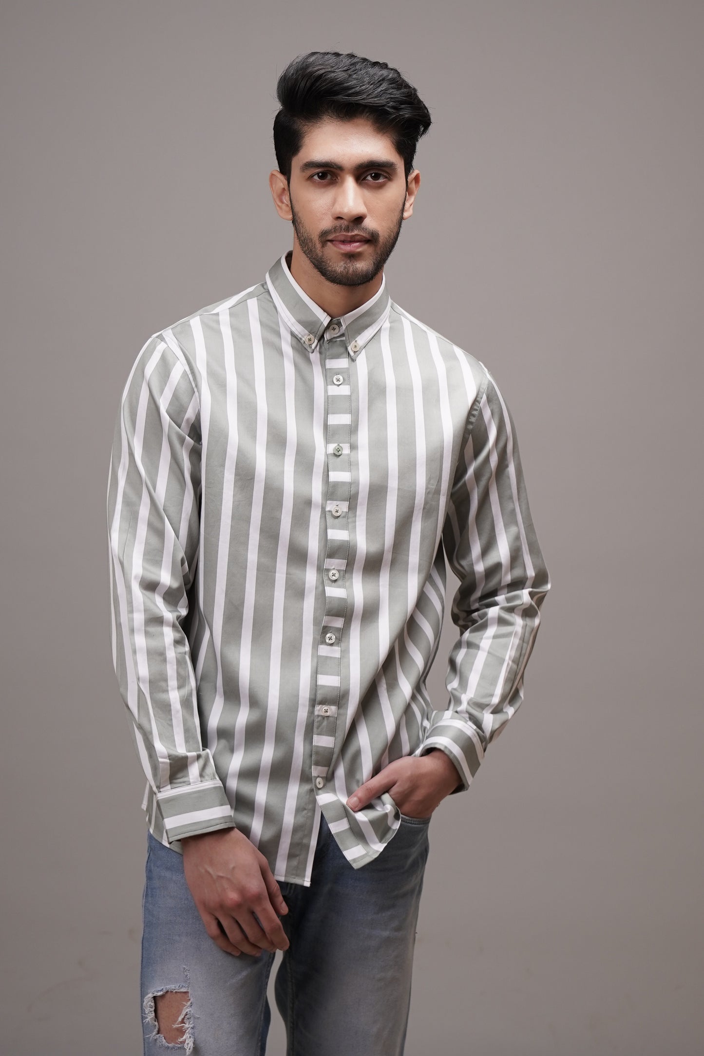 Regular Classic Fit Striped Cotton Shirt
