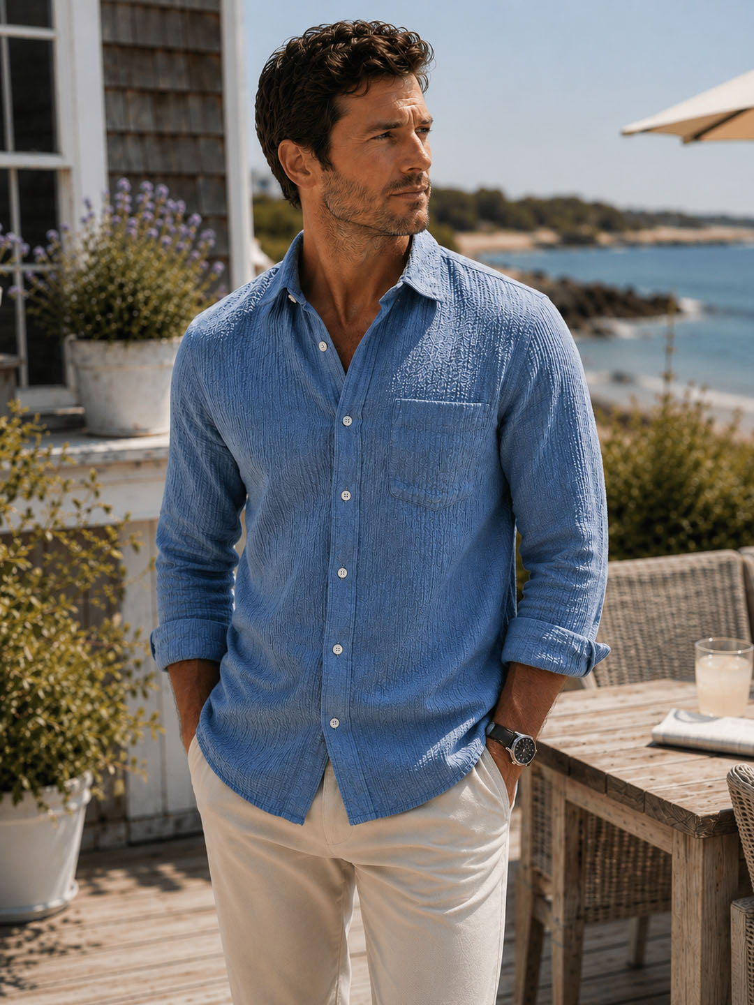 Faded Denim Seersucker Shirt