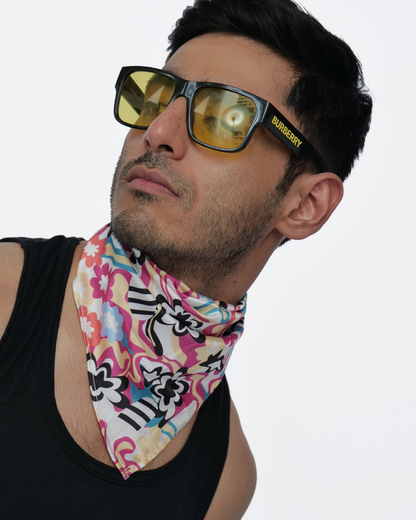 Floral Fusion  Neck Scarf Cum Pocket Square in Premium Soft Satin