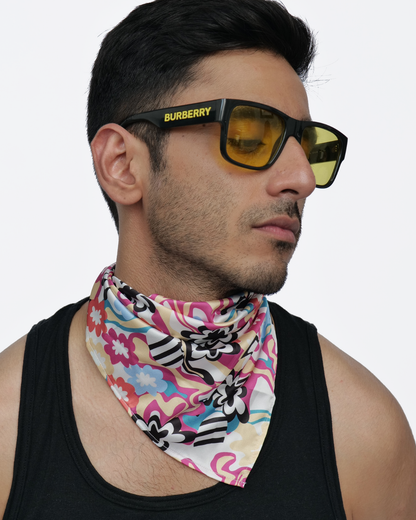 Floral Fusion  Neck Scarf Cum Pocket Square in Premium Soft Satin