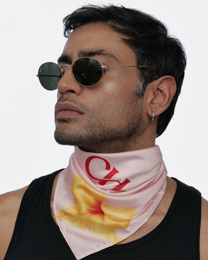 Hibiscus Paradise Neck Scarf Cum Pocket Square in Premium Soft Satin