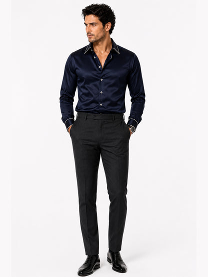 Sky Captain Piping Premium Soft Satin Party Shirt