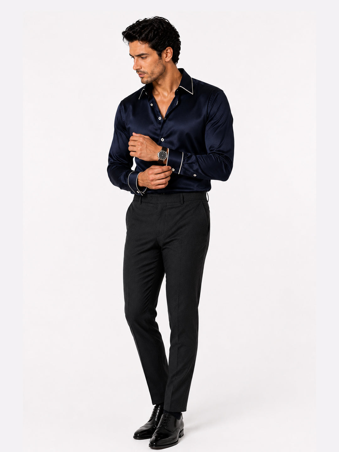 Sky Captain Piping Premium Soft Satin Party Shirt