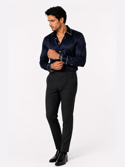 Sky Captain Piping Premium Soft Satin Party Shirt