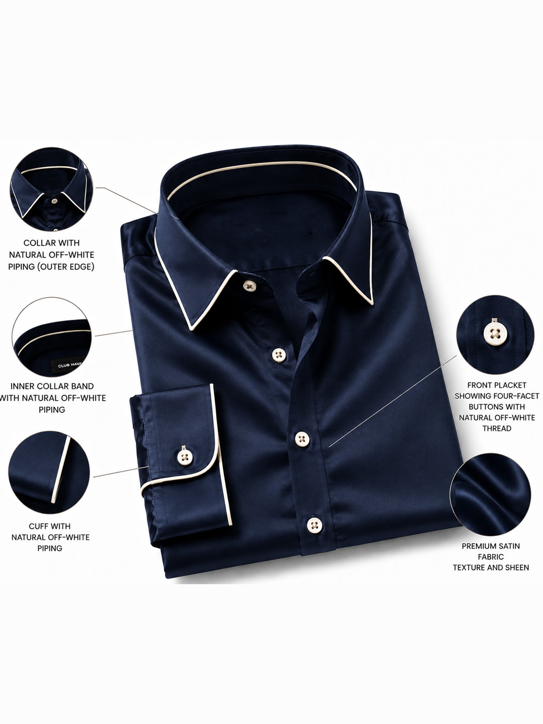 Sky Captain Piping Premium Soft Satin Party Shirt