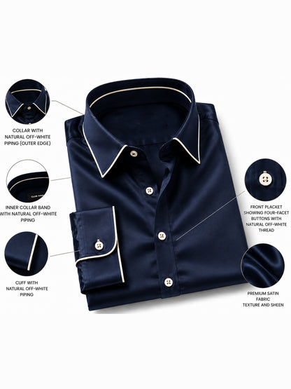 Sky Captain Piping Premium Soft Satin Party Shirt