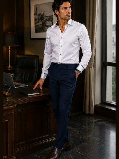 Sky Captain Piping Premium Soft Satin Party Shirt