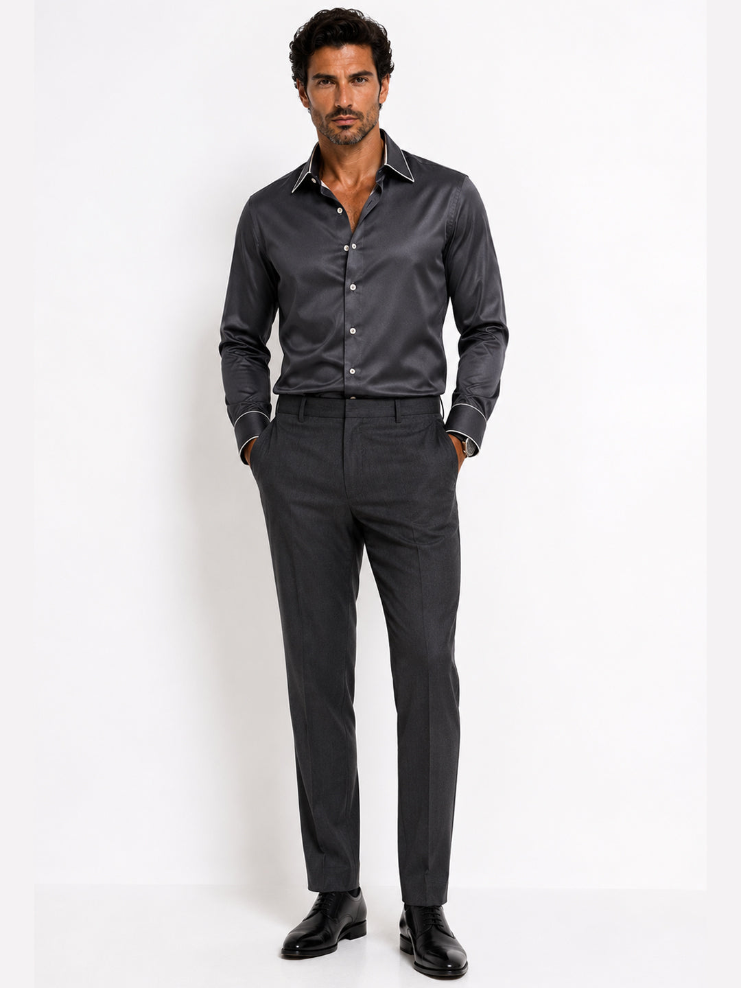 Graphite Piping Premium Soft Satin Party Shirt